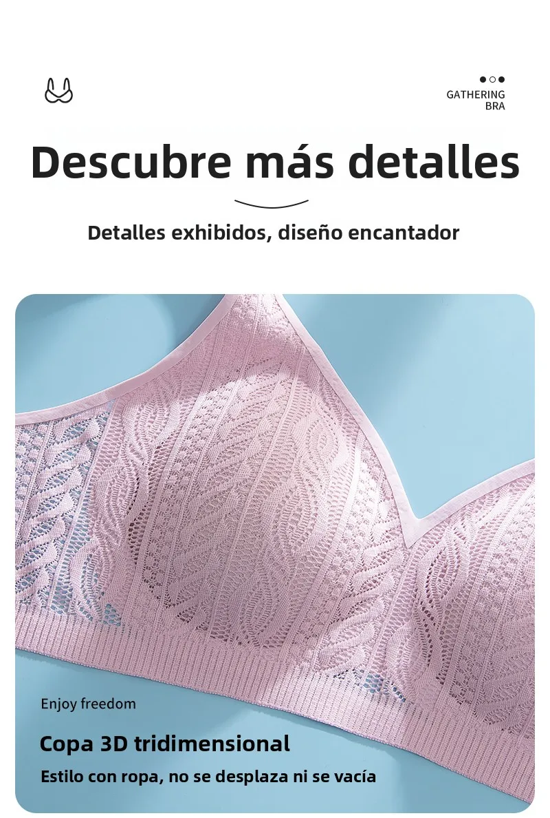 Sujetador inalámbrico de encaje con copa fija, ropa interior femenina sin costuras, copa completa, transpirable, con efecto p...