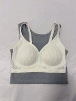 Sujetador inalámbrico de encaje con copa fija, ropa interior femenina sin costuras, copa completa, transpirable, con efecto p... - Imagen 5