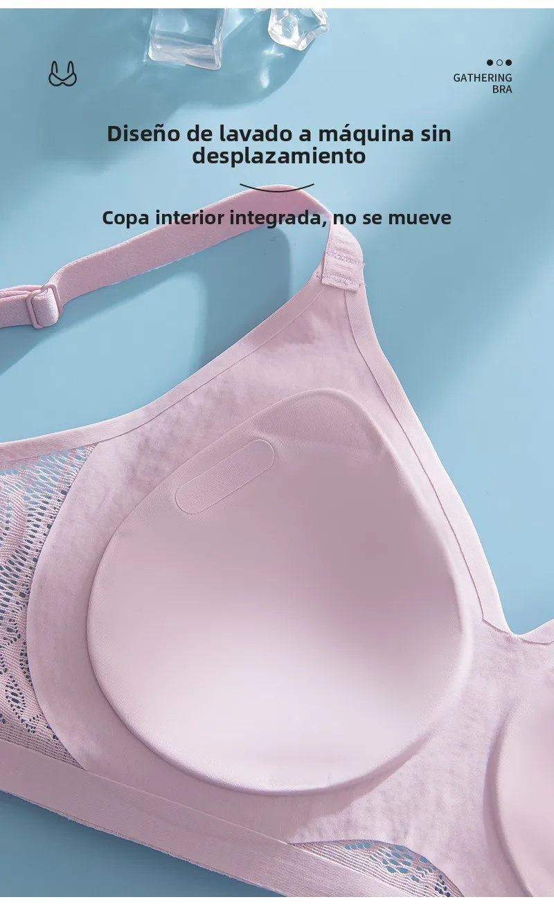 Sujetador inalámbrico de encaje con copa fija, ropa interior femenina sin costuras, copa completa, transpirable, con efecto p...