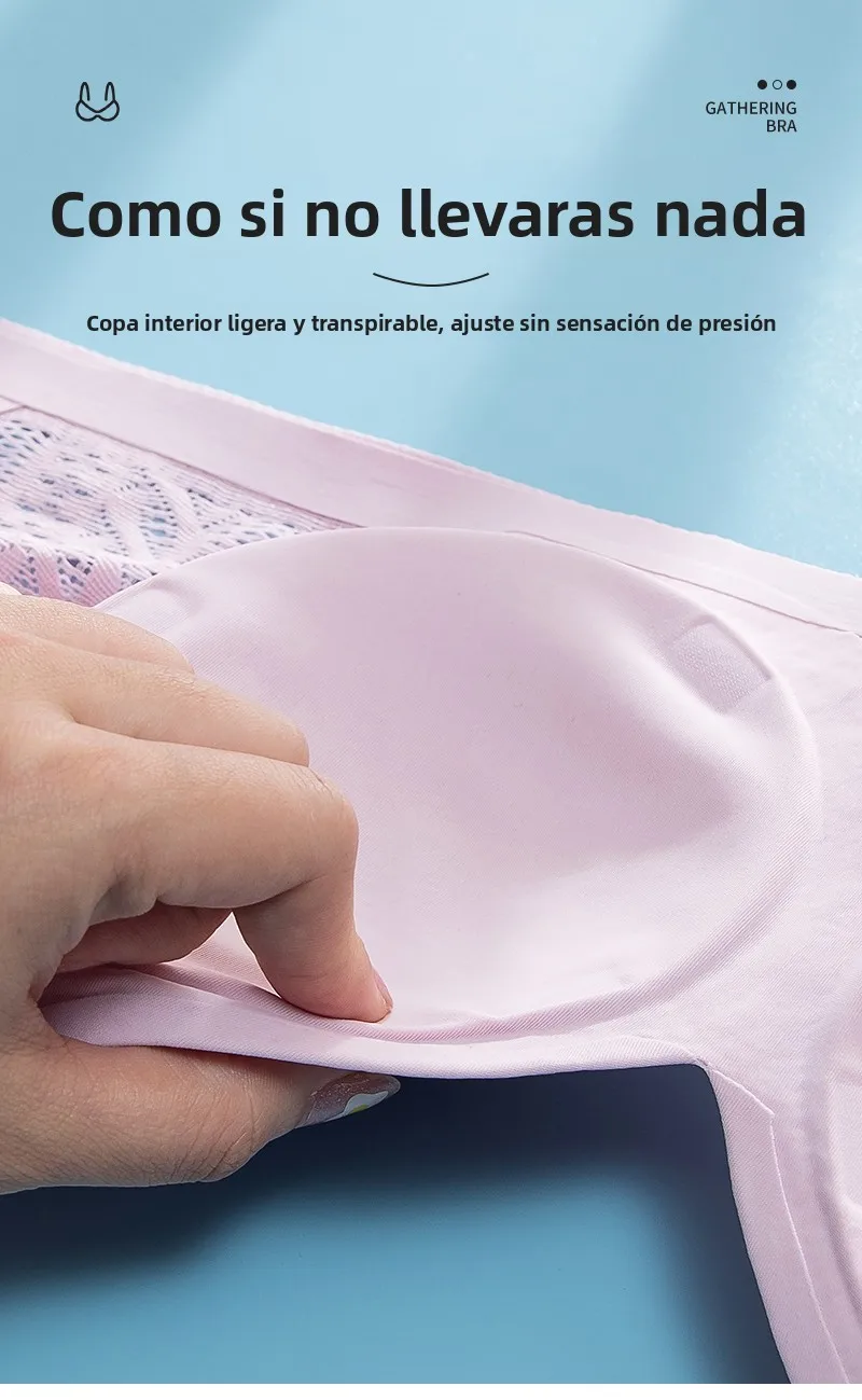 Sujetador inalámbrico de encaje con copa fija, ropa interior femenina sin costuras, copa completa, transpirable, con efecto p...