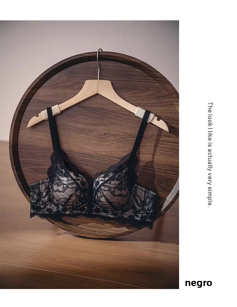 Conjunto de sujetador de encaje sexy para mujer, estilo Pure Desire, con efecto push-up para busto pequeño, antideslizante, c...