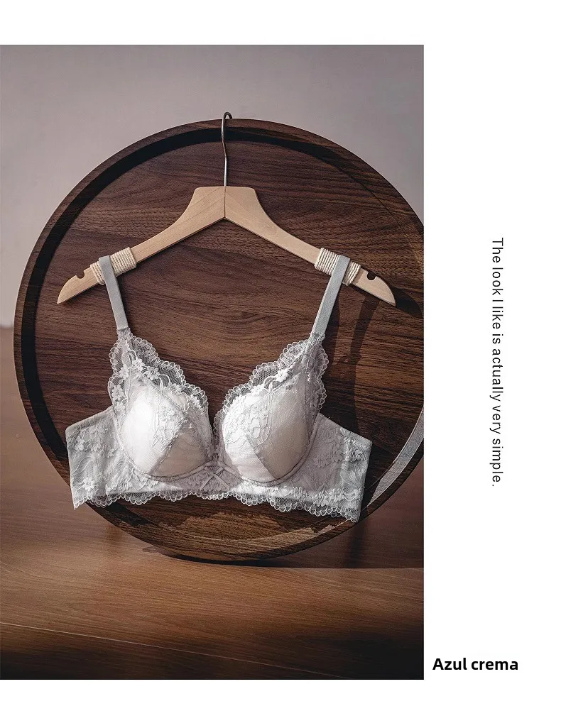 Conjunto de sujetador de encaje sexy para mujer, estilo Pure Desire, con efecto push-up para busto pequeño, antideslizante, c...