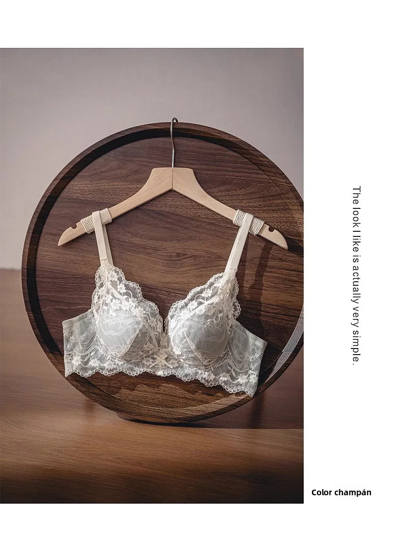 Conjunto de sujetador de encaje sexy para mujer, estilo Pure Desire, con efecto push-up para busto pequeño, antideslizante, c...