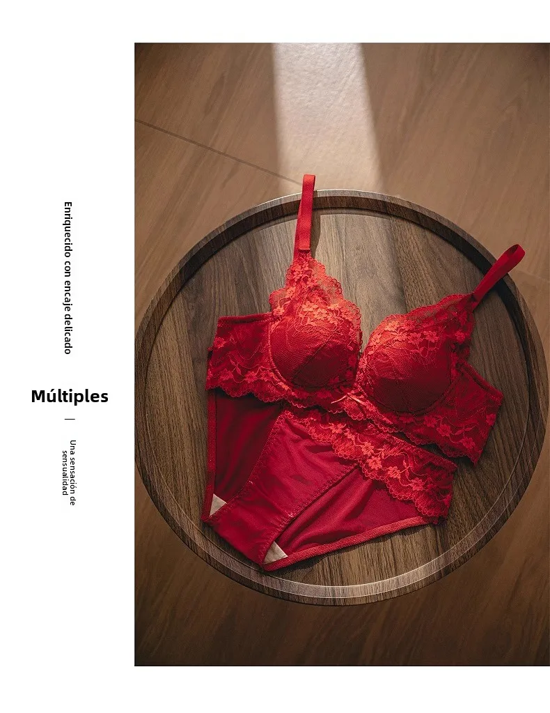 Conjunto de sujetador de encaje sexy para mujer, estilo Pure Desire, con efecto push-up para busto pequeño, antideslizante, c...