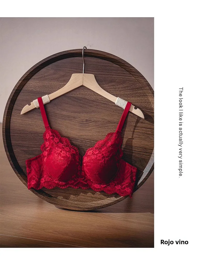 Conjunto de sujetador de encaje sexy para mujer, estilo Pure Desire, con efecto push-up para busto pequeño, antideslizante, c...