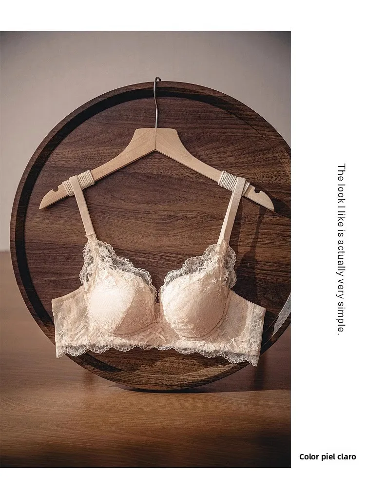Conjunto de sujetador de encaje sexy para mujer, estilo Pure Desire, con efecto push-up para busto pequeño, antideslizante, c...