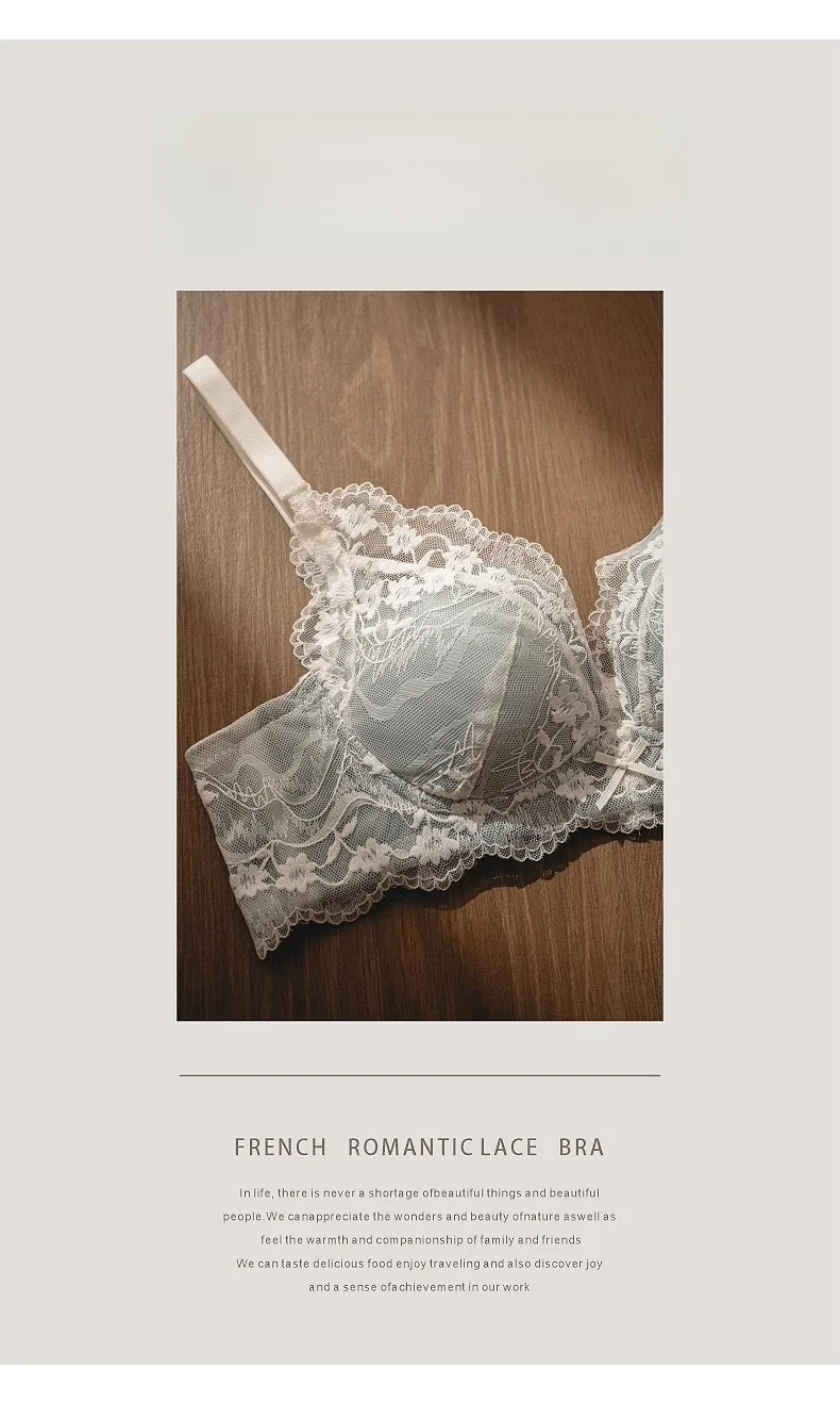Conjunto de sujetador de encaje sexy para mujer, estilo Pure Desire, con efecto push-up para busto pequeño, antideslizante, c...