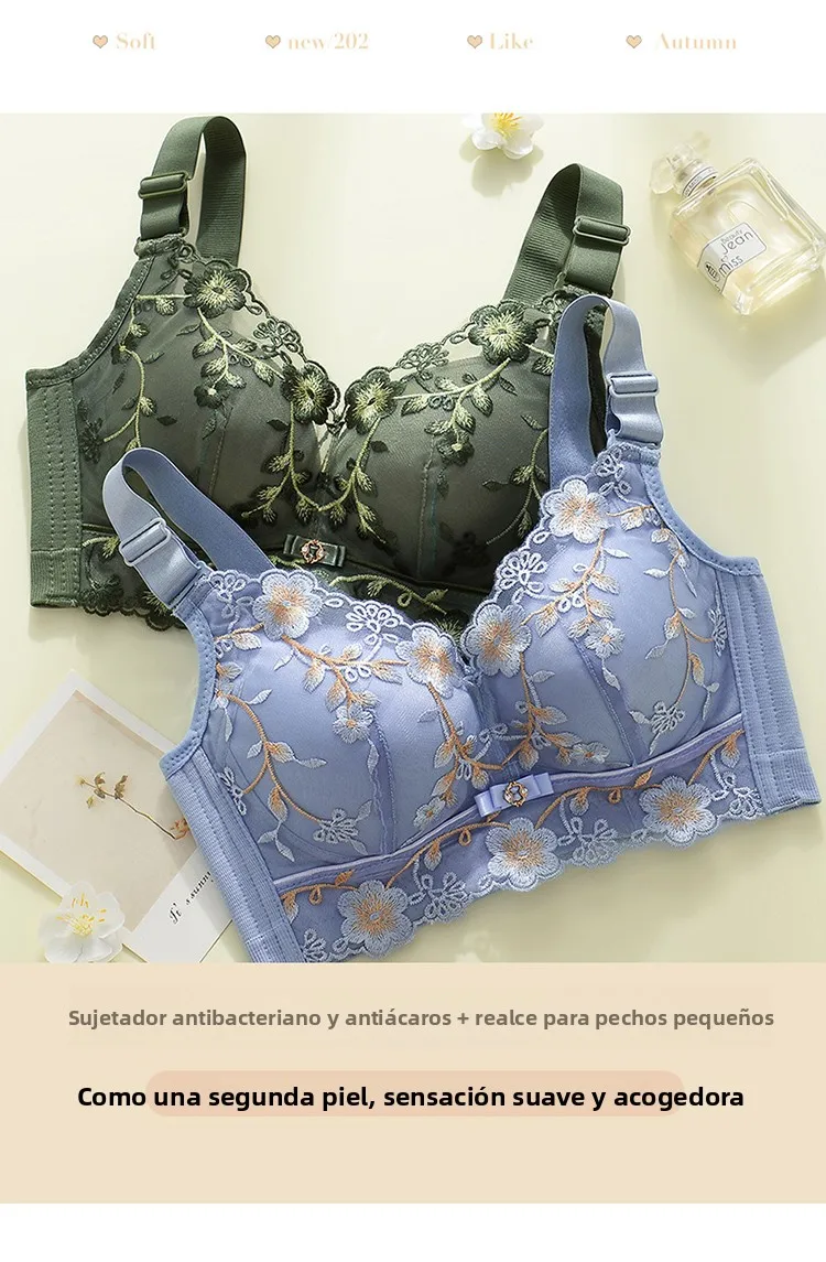 Sujetador de encaje ajustable sin aros, sensual, con copas pequeñas, efecto push-up, antideslizante, realza el busto, efecto ...