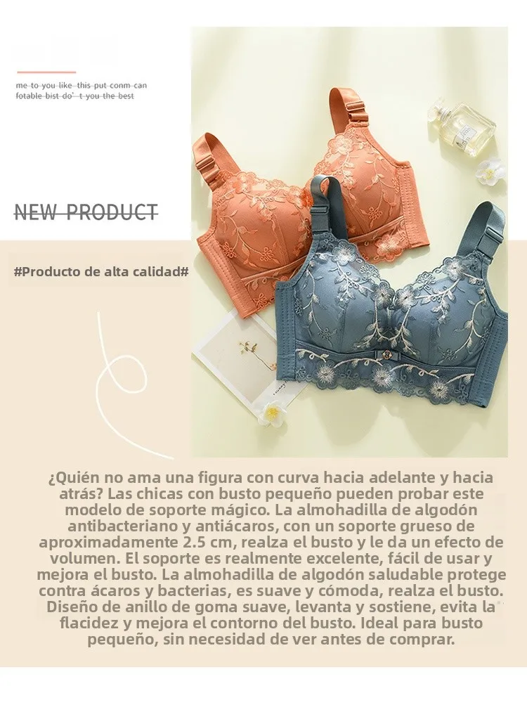 Sujetador de encaje ajustable sin aros, sensual, con copas pequeñas, efecto push-up, antideslizante, realza el busto, efecto ...