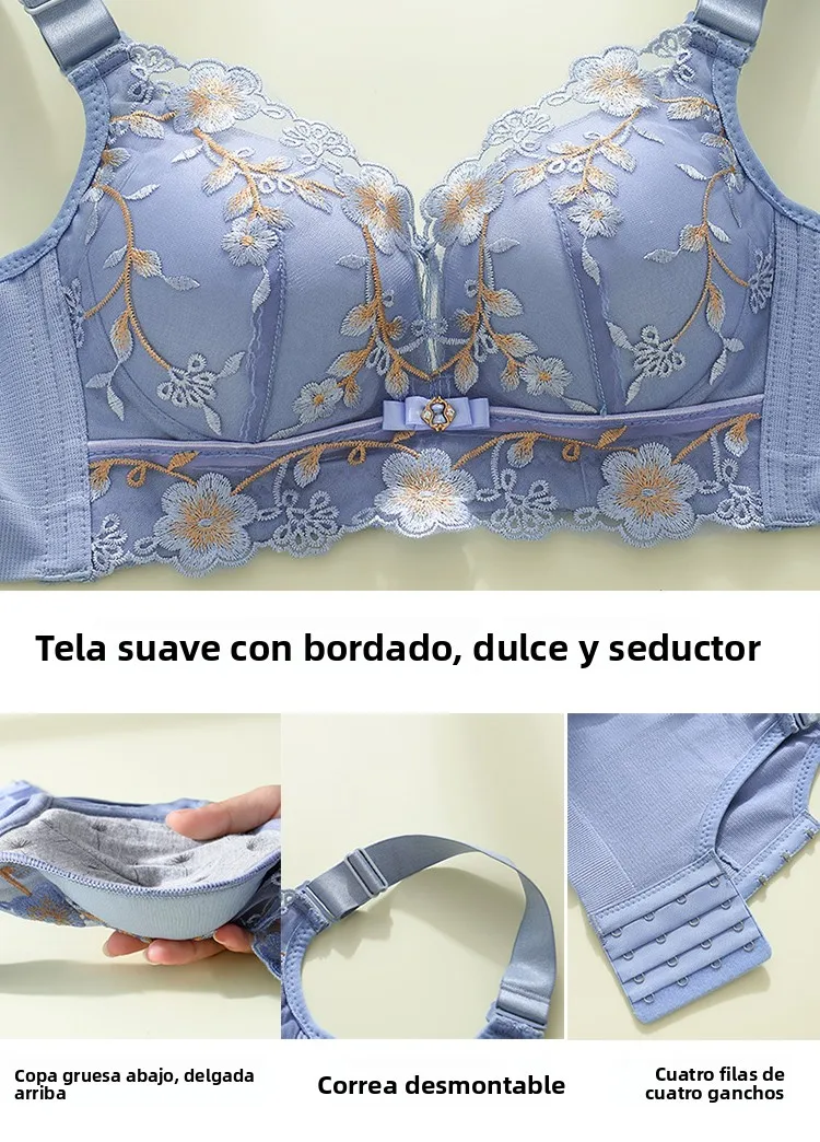 Sujetador de encaje ajustable sin aros, sensual, con copas pequeñas, efecto push-up, antideslizante, realza el busto, efecto ...
