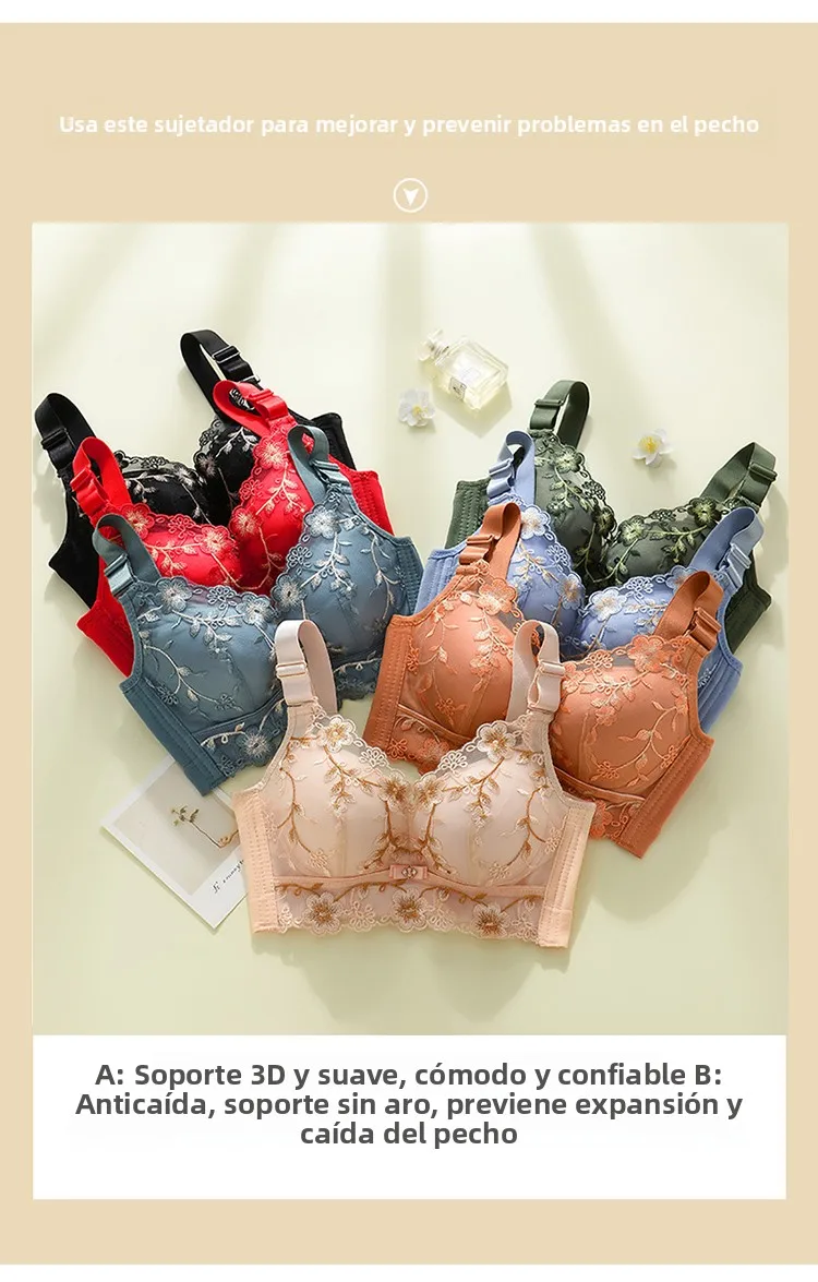 Sujetador de encaje ajustable sin aros, sensual, con copas pequeñas, efecto push-up, antideslizante, realza el busto, efecto ...