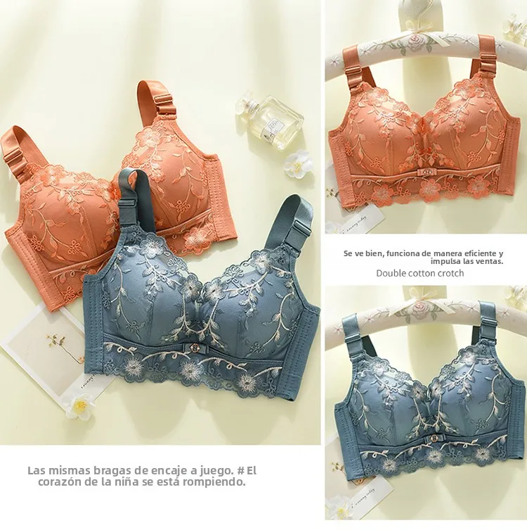 Sujetador de encaje ajustable sin aros, sensual, con copas pequeñas, efecto push-up, antideslizante, realza el busto, efecto ...