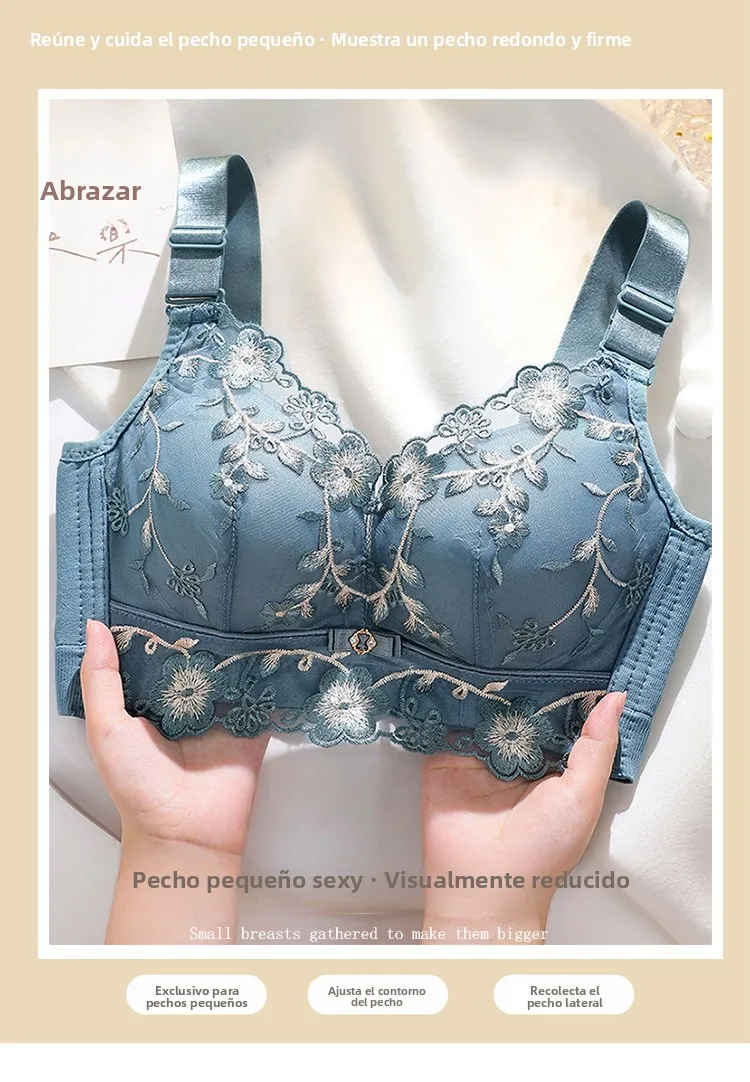 Sujetador de encaje ajustable sin aros, sensual, con copas pequeñas, efecto push-up, antideslizante, realza el busto, efecto ...