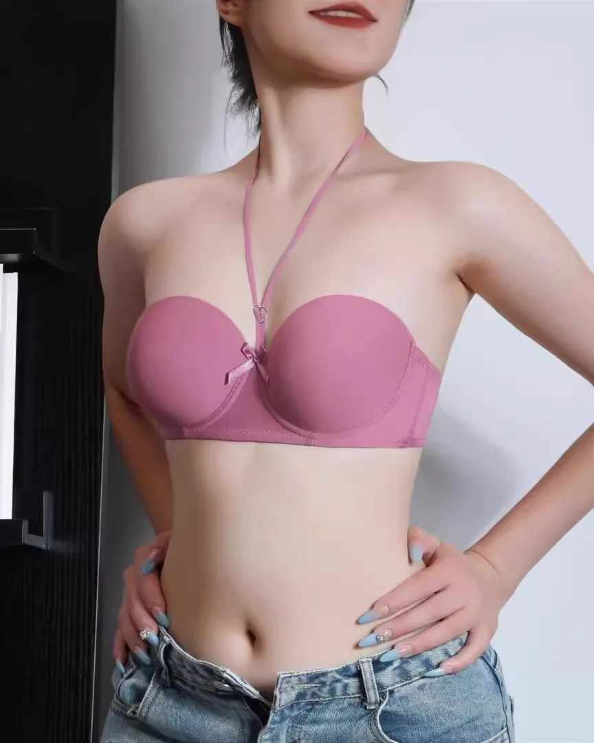 Sujetador de nailon liso y sexy para mujer, estilo halter, con efecto push-up, espalda hermosa, reducción auxiliar de pecho, ...