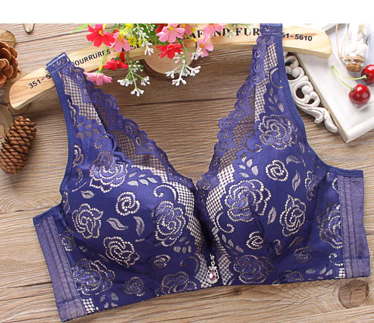 Sujetador inalámbrico de talla grande para mujer, fino, con copa completa fruncida, diseño de encaje, tirantes fijos, cierre ... Sujetador inalámbrico de talla grande para mujer, fino, con copa completa fruncida, diseño de encaje, tirantes fijos, cierre ...