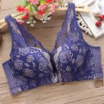 Sujetador inalámbrico de talla grande para mujer, fino, con copa completa fruncida, diseño de encaje, tirantes fijos, cierre ... - Imagen 4