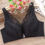 Sujetador inalámbrico de talla grande para mujer, fino, con copa completa fruncida, diseño de encaje, tirantes fijos, cierre ... - Imagen 5