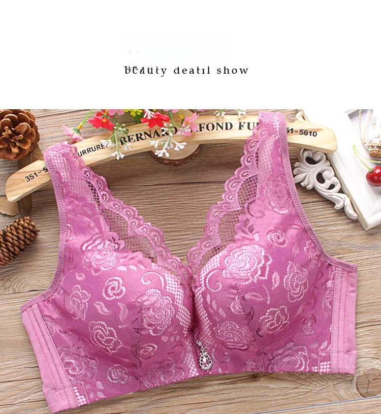 Sujetador inalámbrico de talla grande para mujer, fino, con copa completa fruncida, diseño de encaje, tirantes fijos, cierre ... Sujetador inalámbrico de talla grande para mujer, fino, con copa completa fruncida, diseño de encaje, tirantes fijos, cierre ...