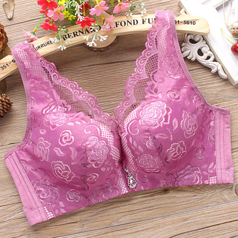 125199-qtjpou.jpg Sujetador inalámbrico de talla grande para mujer, fino, con copa completa fruncida, diseño de encaje, tirantes fijos, cierre ... - Imagen 1