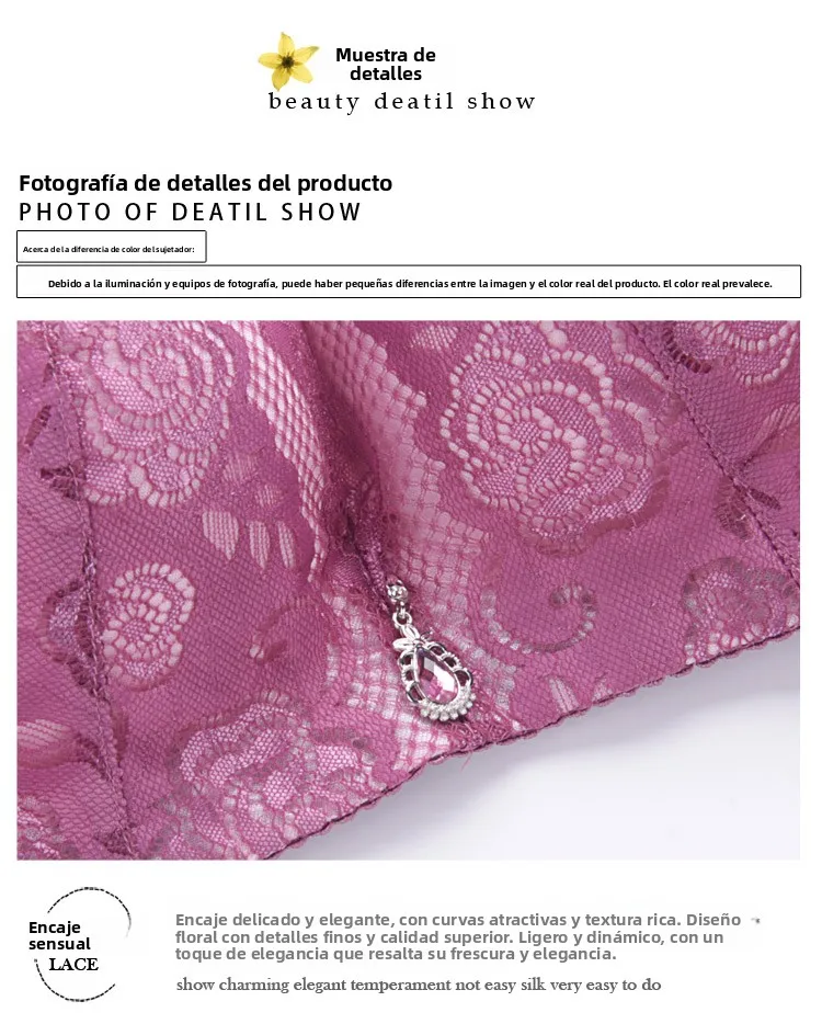 Sujetador inalámbrico de talla grande para mujer, fino, con copa completa fruncida, diseño de encaje, tirantes fijos, cierre ... Sujetador inalámbrico de talla grande para mujer, fino, con copa completa fruncida, diseño de encaje, tirantes fijos, cierre ...