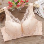 Sujetador inalámbrico de talla grande para mujer, fino, con copa completa fruncida, diseño de encaje, tirantes fijos, cierre ... - Imagen 3
