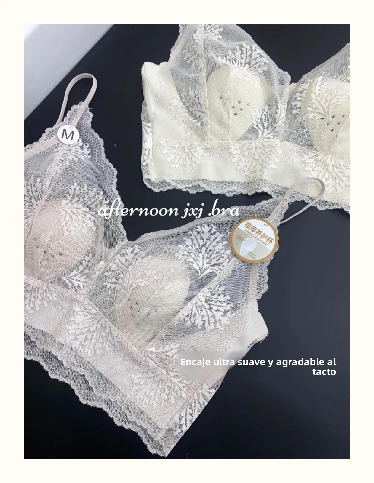Sujetador de encaje ultrafino sexy sin espalda, bralette sin tirantes, ropa interior femenina, copa con orejas de conejo de c...