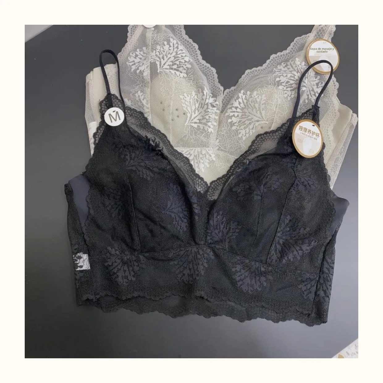 Sujetador de encaje ultrafino sexy sin espalda, bralette sin tirantes, ropa interior femenina, copa con orejas de conejo de c...