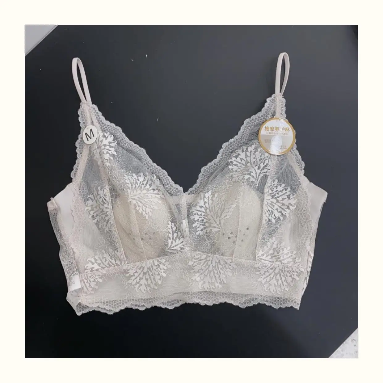 Sujetador de encaje ultrafino sexy sin espalda, bralette sin tirantes, ropa interior femenina, copa con orejas de conejo de c...