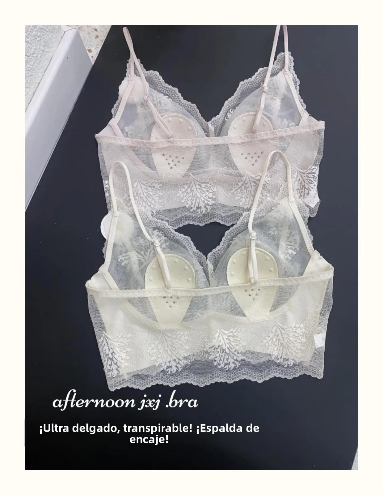 Sujetador de encaje ultrafino sexy sin espalda, bralette sin tirantes, ropa interior femenina, copa con orejas de conejo de c...