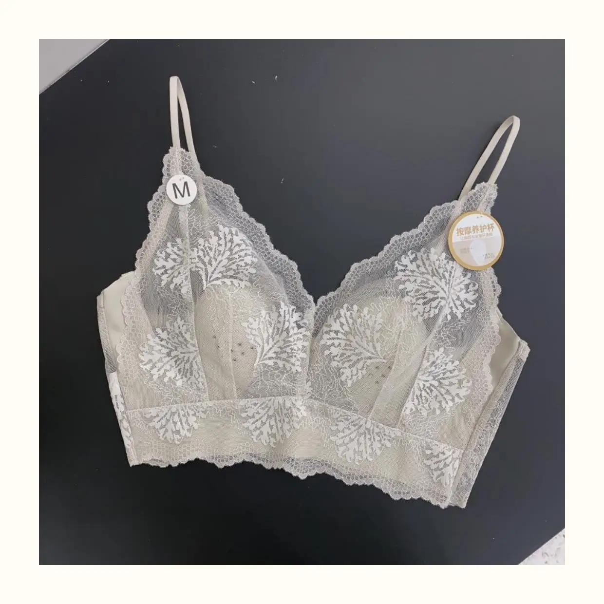 Sujetador de encaje ultrafino sexy sin espalda, bralette sin tirantes, ropa interior femenina, copa con orejas de conejo de c...