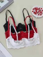 3 piezas de ropa interior de encaje con copas abiertas para mujer, suave, agradable para la piel, transpirable, talla grande, sexy, con efecto push-up y antideslizante. - Imagen 2
