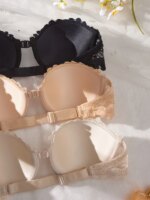 3 piezas de sujetadores de encaje sin tirantes para mujer, elegantes con cierre frontal, push-up, invisibles, con aros y sin hombros - Imagen 2