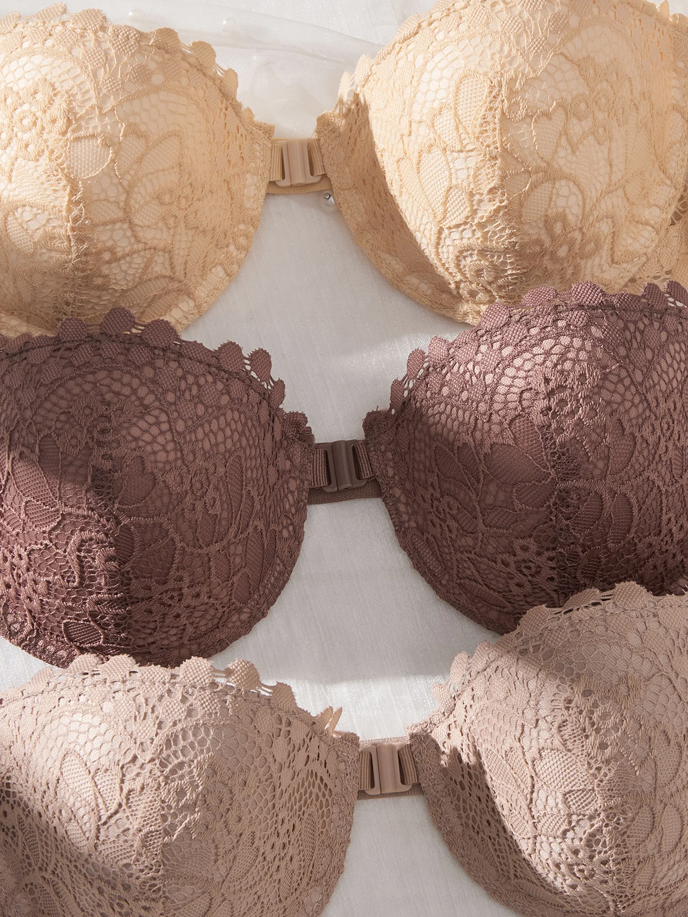 3 piezas de sujetadores de encaje sin tirantes para mujer, elegantes con cierre frontal, push-up, invisibles, con aros y sin hombros