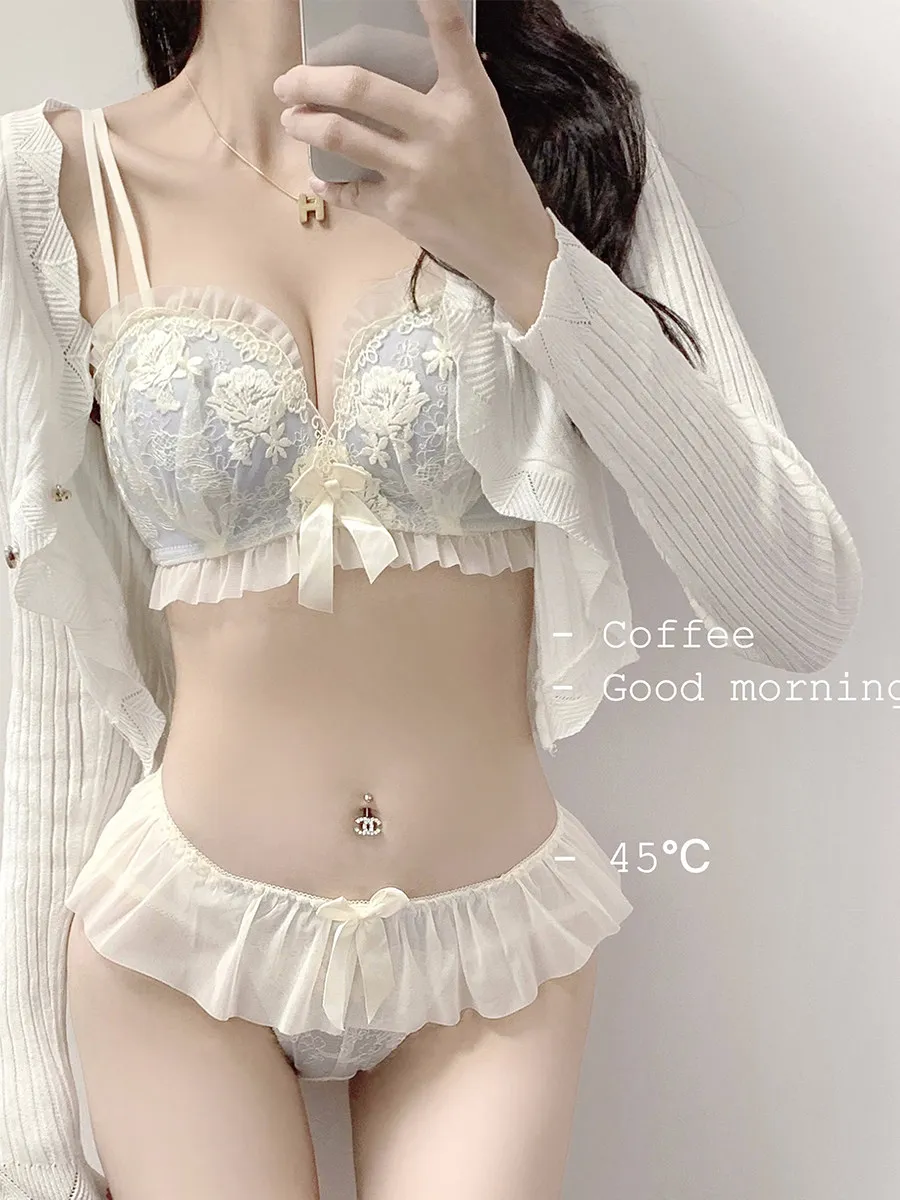 Conjunto de sujetador inalámbrico de encaje sexy y engrosado para mujer, ajustable, para realzar el busto pequeño, lencería s...