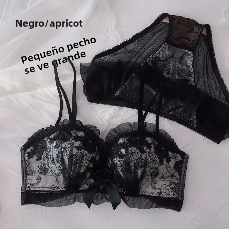Conjunto de sujetador inalámbrico de encaje sexy y engrosado para mujer, ajustable, para realzar el busto pequeño, lencería s...