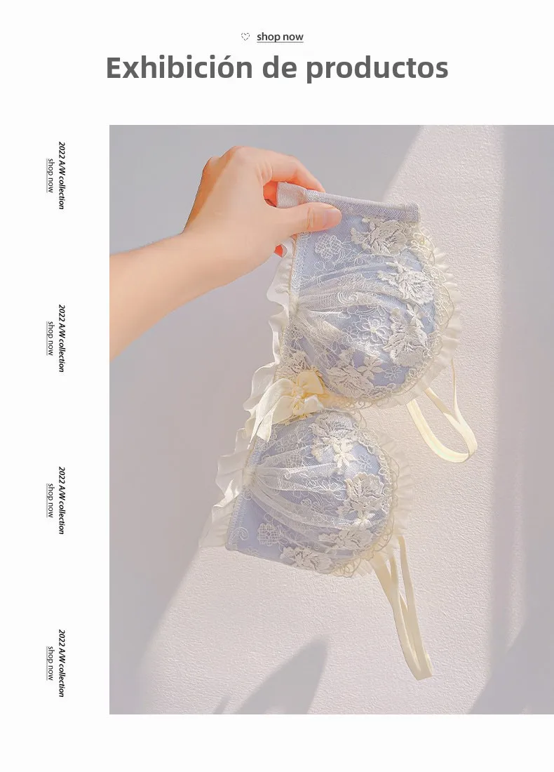 Conjunto de sujetador inalámbrico de encaje sexy y engrosado para mujer, ajustable, para realzar el busto pequeño, lencería s...