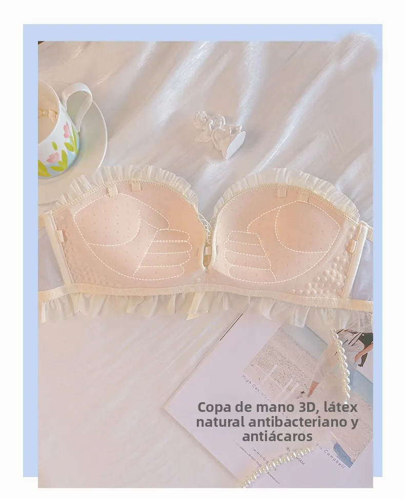 Conjunto de sujetador inalámbrico de encaje sexy y engrosado para mujer, ajustable, para realzar el busto pequeño, lencería s...