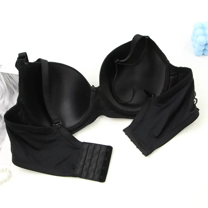 Sujetadores grandes de realce para mujer, ropa interior Sexy de encaje con lazo sólido, molde fino, copa completa, lencería de talla grande, novedad de 2025 Sujetadores grandes de realce para mujer, ropa interior Sexy de encaje con lazo sólido, molde fino, copa completa, lencería de talla grande, novedad de 2025