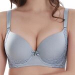 Sujetadores grandes de realce para mujer, ropa interior Sexy de encaje con lazo sólido, molde fino, copa completa, lencería de talla grande, novedad de 2025