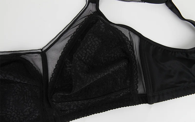 Sujetador de encaje sexy de talla grande para mujer, lencería de tul con tirantes anchos, faja moldeadora, push-up, bralette inalámbrico transpirable con copas ultrafinas