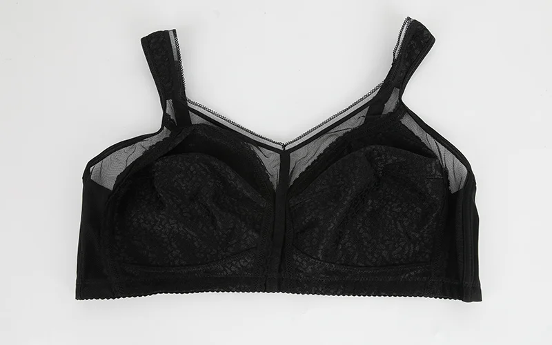 Sujetador de encaje sexy de talla grande para mujer, lencería de tul con tirantes anchos, faja moldeadora, push-up, bralette inalámbrico transpirable con copas ultrafinas