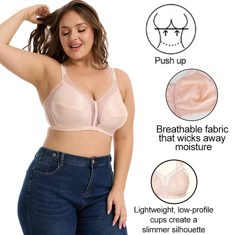 Sujetador de encaje sexy de talla grande para mujer, lencería de tul con tirantes anchos, faja moldeadora, push-up, bralette inalámbrico transpirable con copas ultrafinas