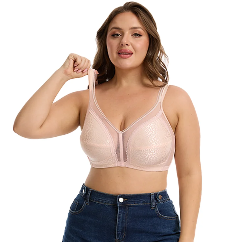 Sujetador de encaje sexy de talla grande para mujer, lencería de tul con tirantes anchos, faja moldeadora, push-up, bralette inalámbrico transpirable con copas ultrafinas