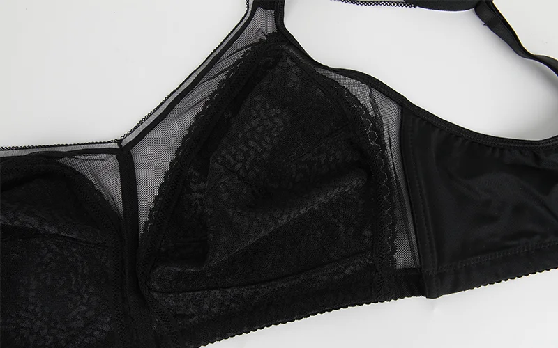 Sujetador de encaje sexy de talla grande para mujer, lencería de tul con tirantes anchos, faja moldeadora, push-up, bralette inalámbrico transpirable con copas ultrafinas