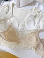Sujetador de satén con encaje fino para mujer, sin aros, con diseño de espalda hermosa, tirantes dobles fijos, copa en V y do... - Imagen 5