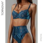 Conjunto de lencería sexy de 3 piezas Tornova para mujer, conjunto de sujetador con tirantes finos de encaje transparente con faja, lencería sexy nueva. - Imagen 2