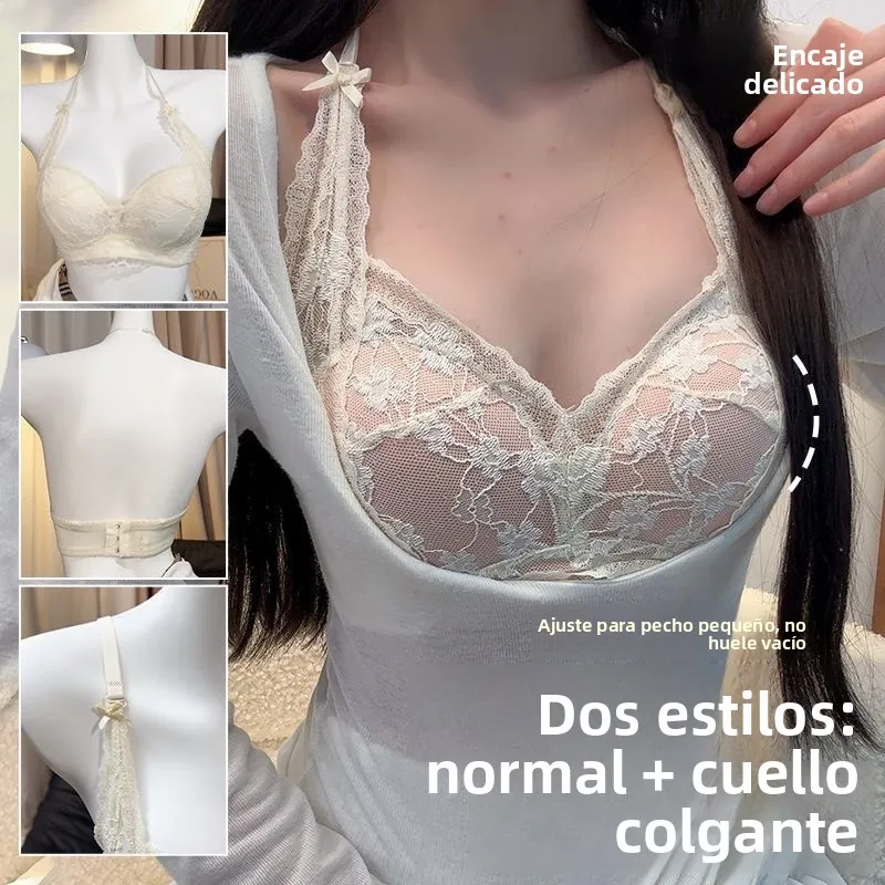 Sujetador de encaje de verano para mujer, para pecho pequeño, con efecto push-up, sin aros, antideslizante, con soporte later... Sujetador de encaje de verano para mujer, para pecho pequeño, con efecto push-up, sin aros, antideslizante, con soporte later...