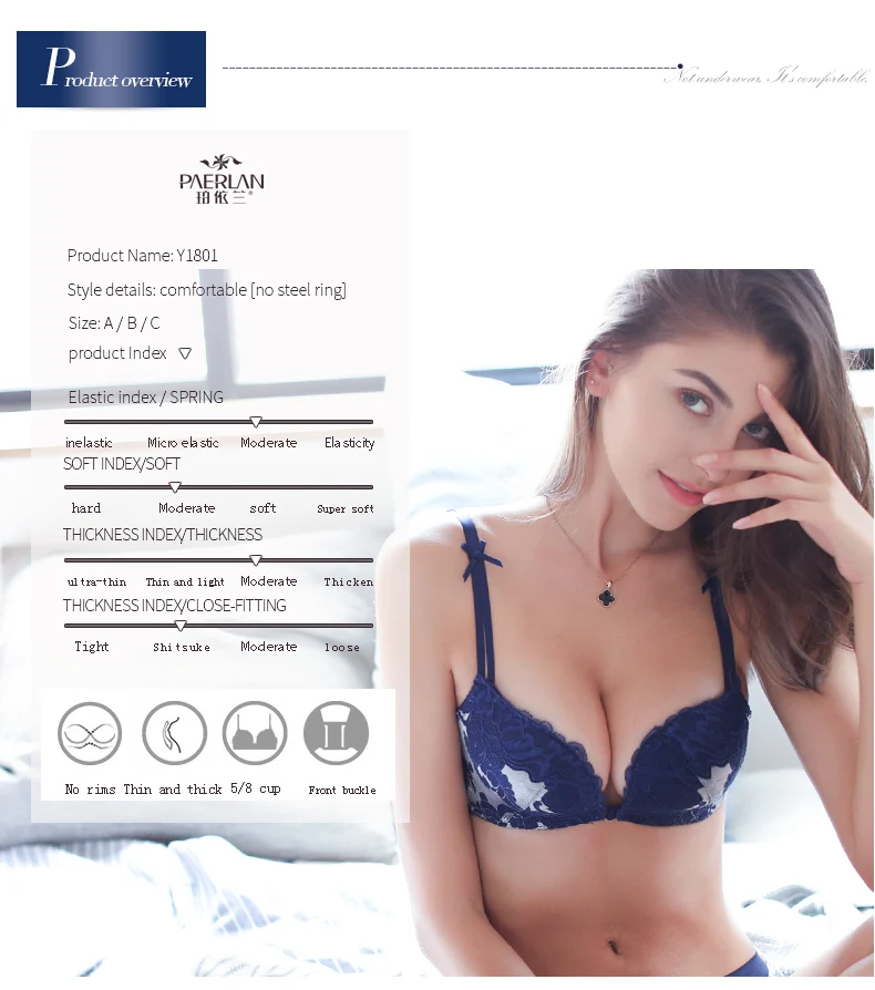 PAERLAN-Sujetador Floral de encaje con cierre frontal sin aros, ropa interior Sexy de una pieza con realce de pecho pequeño, sin costuras