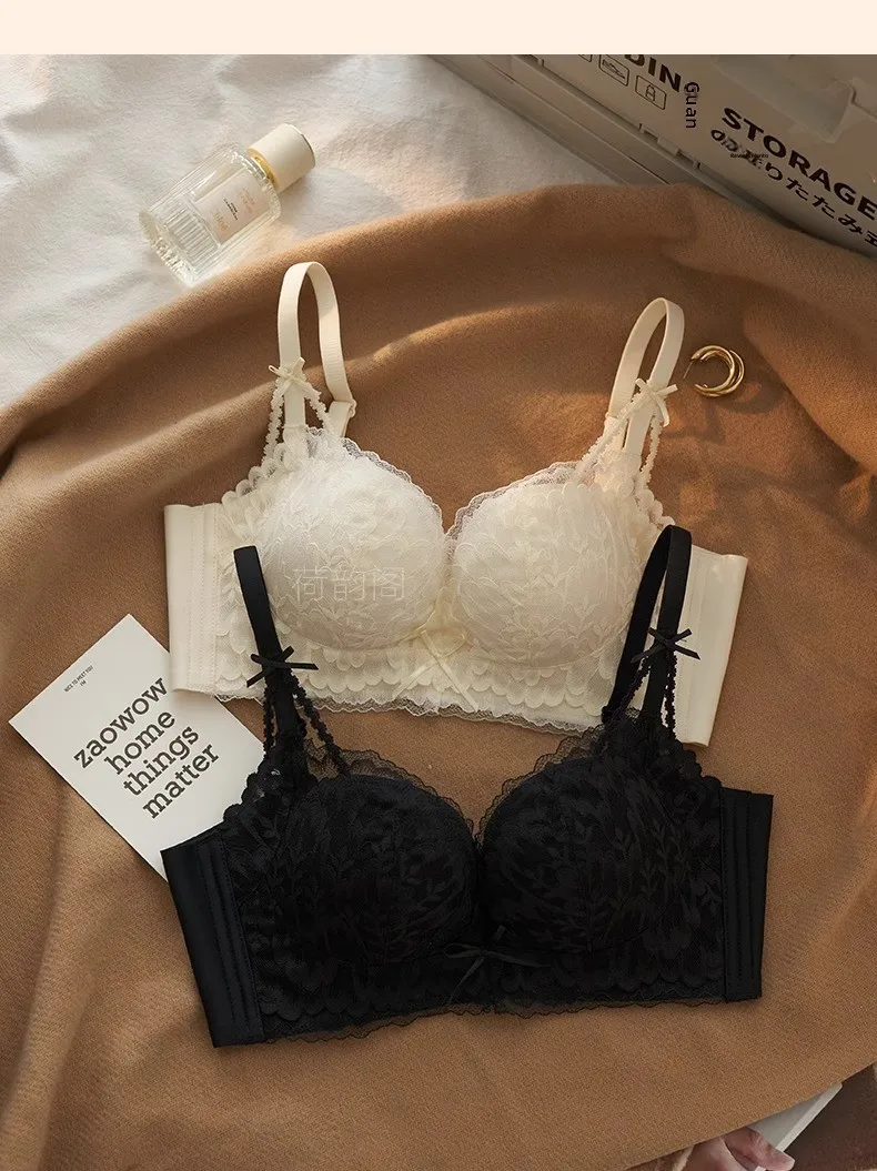 Conjunto de sujetador de encaje ajustable para mujer, con efecto push-up para pecho pequeño, sin aros, antideslizante, sexy, ... Conjunto de sujetador de encaje ajustable para mujer, con efecto push-up para pecho pequeño, sin aros, antideslizante, sexy, ...