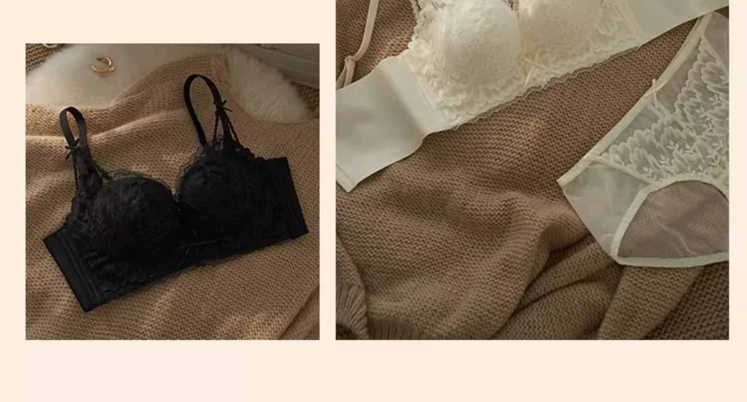 Conjunto de sujetador de encaje ajustable para mujer, con efecto push-up para pecho pequeño, sin aros, antideslizante, sexy, ... Conjunto de sujetador de encaje ajustable para mujer, con efecto push-up para pecho pequeño, sin aros, antideslizante, sexy, ...